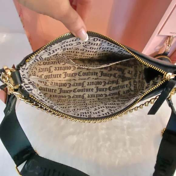 Juicy Couture Black Licorice Pink Rhinestone Handbag Bag & Heart Coin Purse Set - Picture 10 of 11